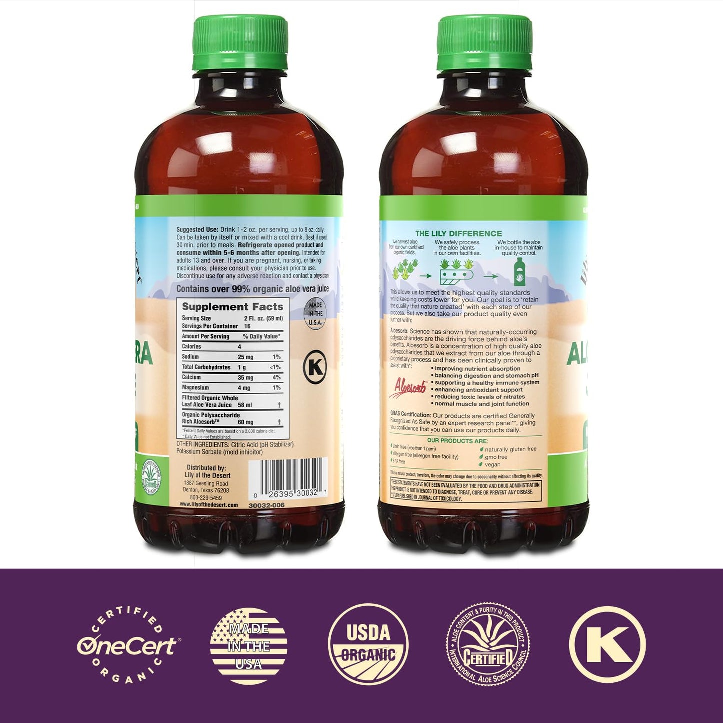 Aloe Vera Juice: Whole Leaf Filtered - 32 oz