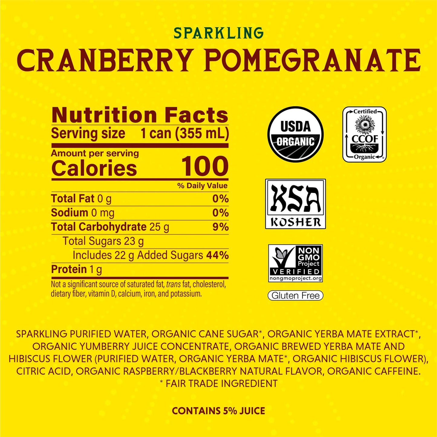 Sparkling Yerba Mate, Cranberry Pomegranate - 12 oz Cans (Pack of 12)