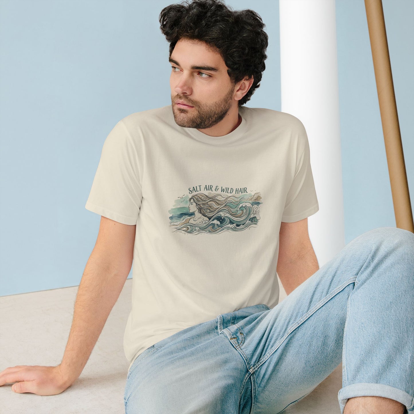Salt Air & Wild Hair Beach T-Shirt — Vintage Wave Mermaid Graphic Tee