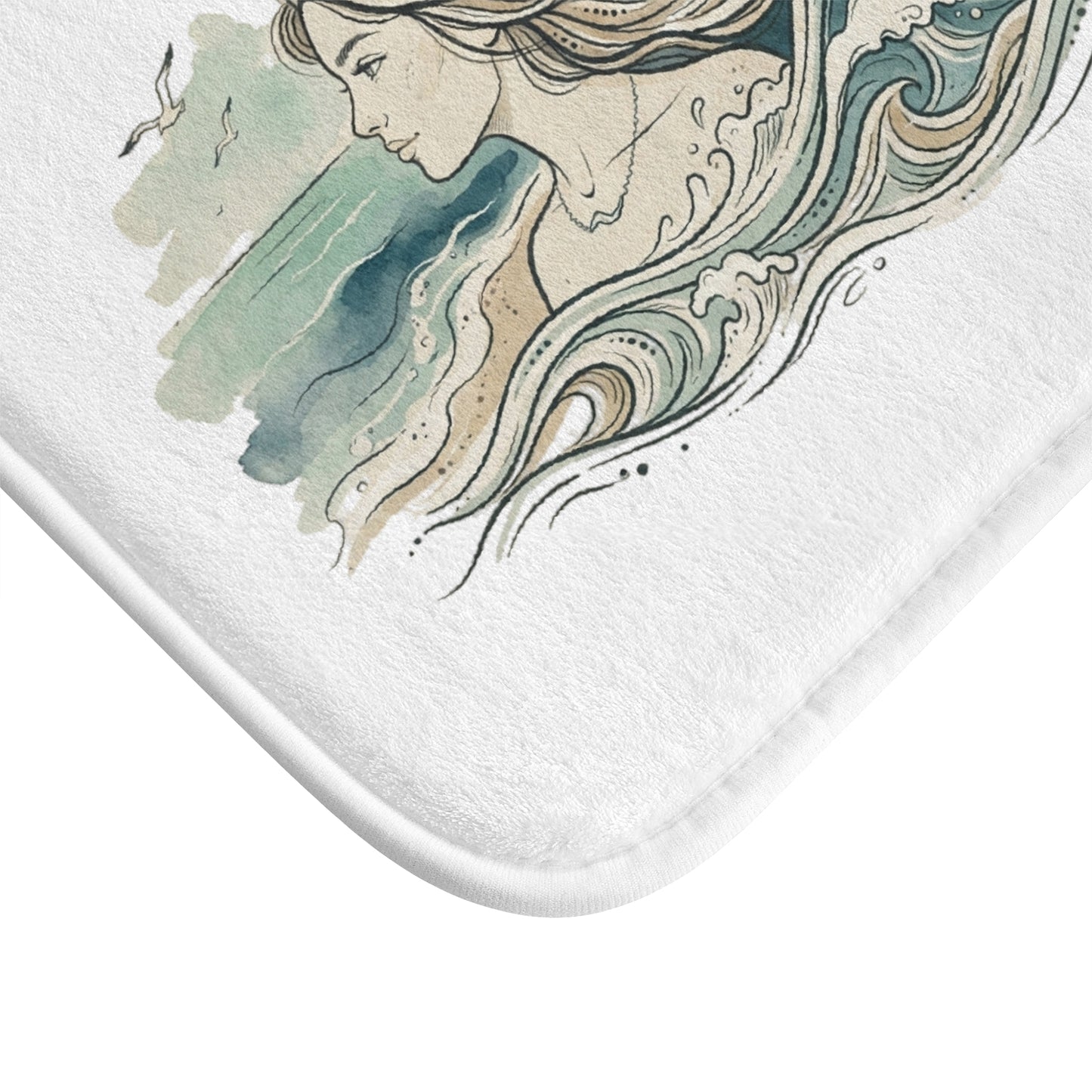 Salt Air & Wild Hair Bath Mat — Coastal Mermaid Bathroom Rug