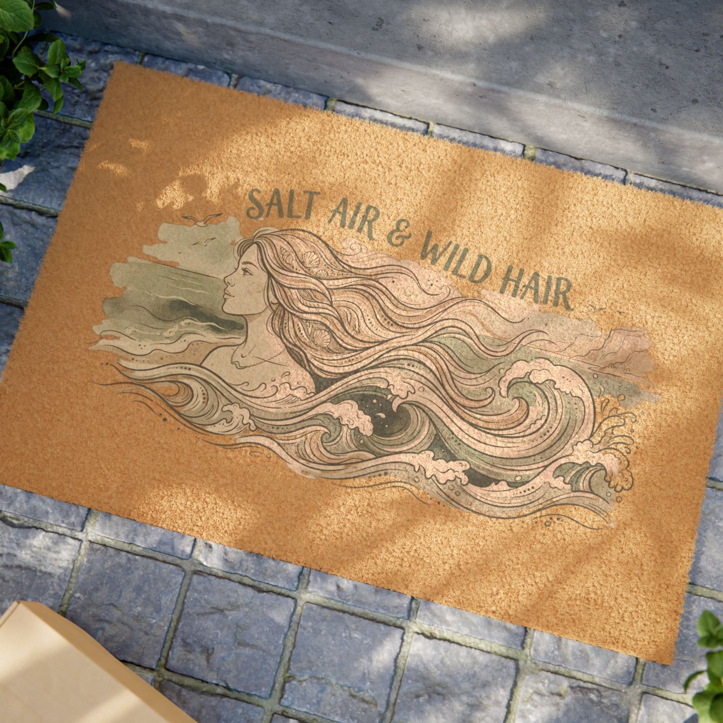 Salt Air & Wild Hair Doormat — Coastal Mermaid Welcome Mat