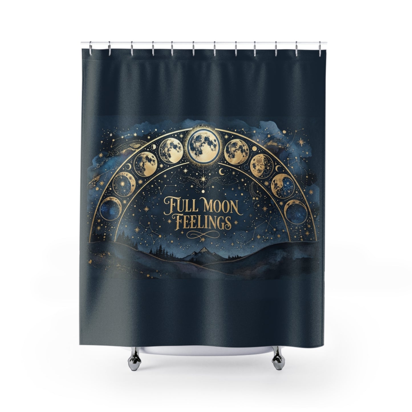 Full Moon Feelings Shower Curtain — Moon Phase Bathroom Decor