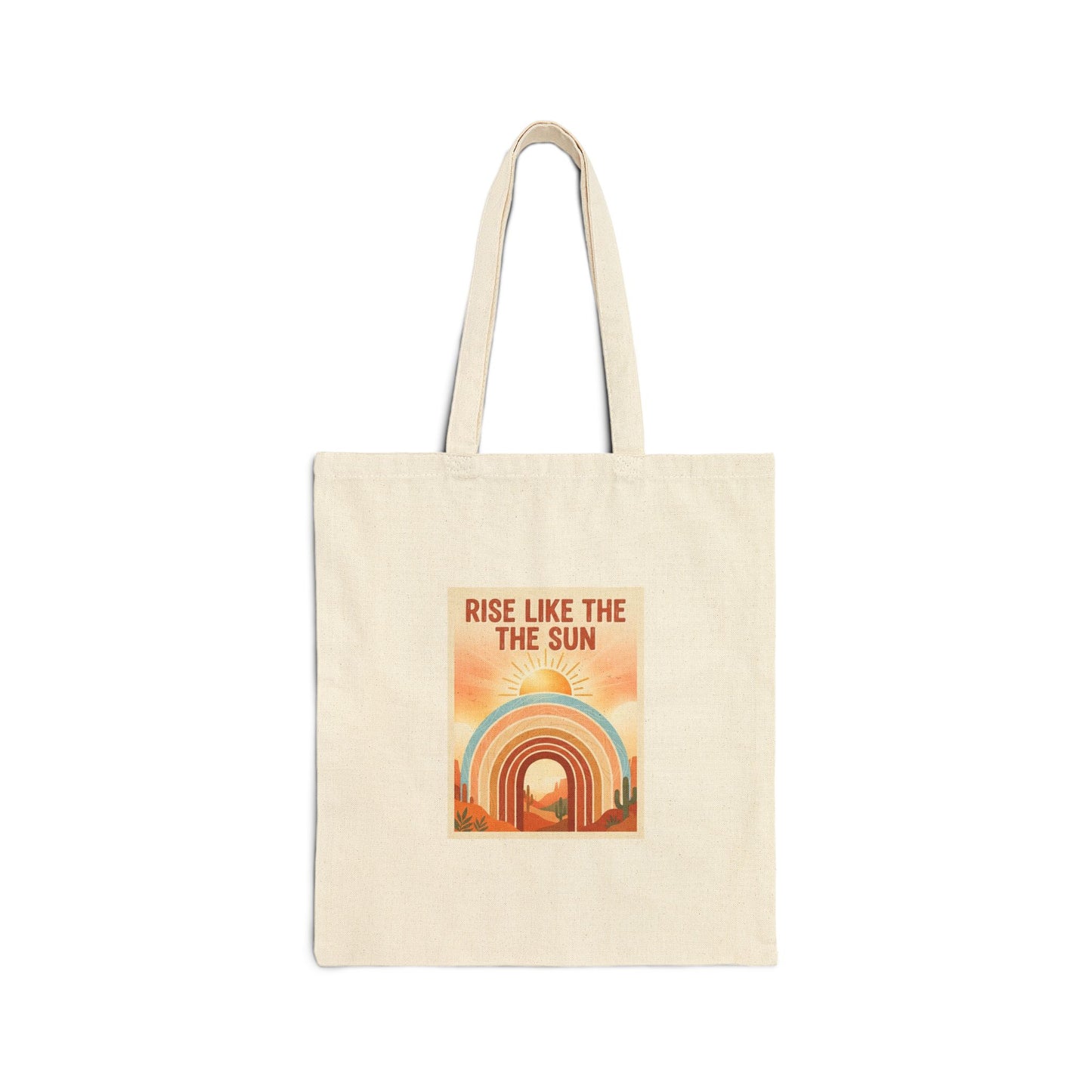 Rise Like the Sun Canvas Tote — Retro Rainbow Sunrise Tote Bag