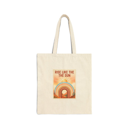 Rise Like the Sun Canvas Tote — Retro Rainbow Sunrise Tote Bag