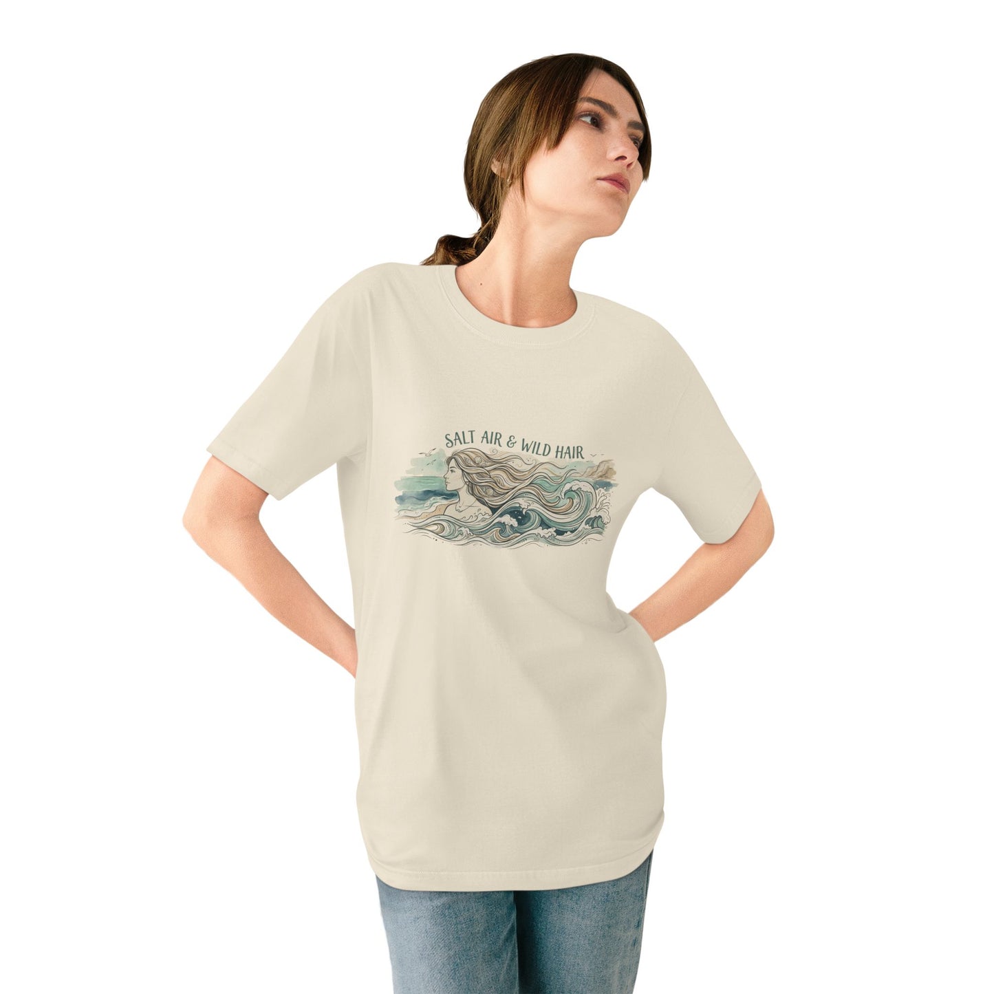 Salt Air & Wild Hair Beach T-Shirt — Vintage Wave Mermaid Graphic Tee