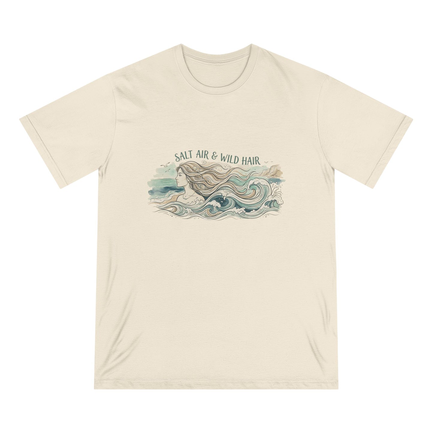 Salt Air & Wild Hair Beach T-Shirt — Vintage Wave Mermaid Graphic Tee