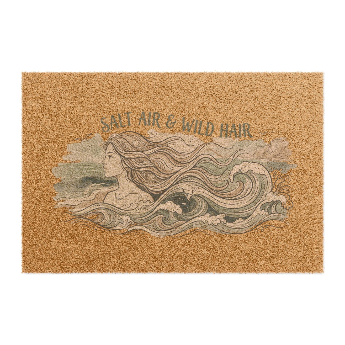 Salt Air & Wild Hair Doormat — Coastal Mermaid Welcome Mat