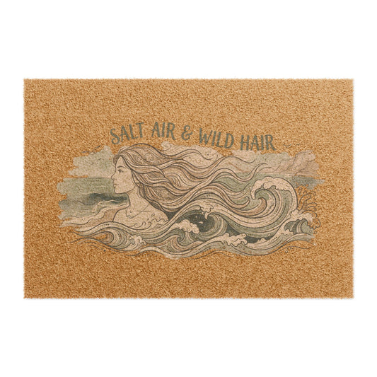 Salt Air & Wild Hair Doormat — Coastal Mermaid Welcome Mat