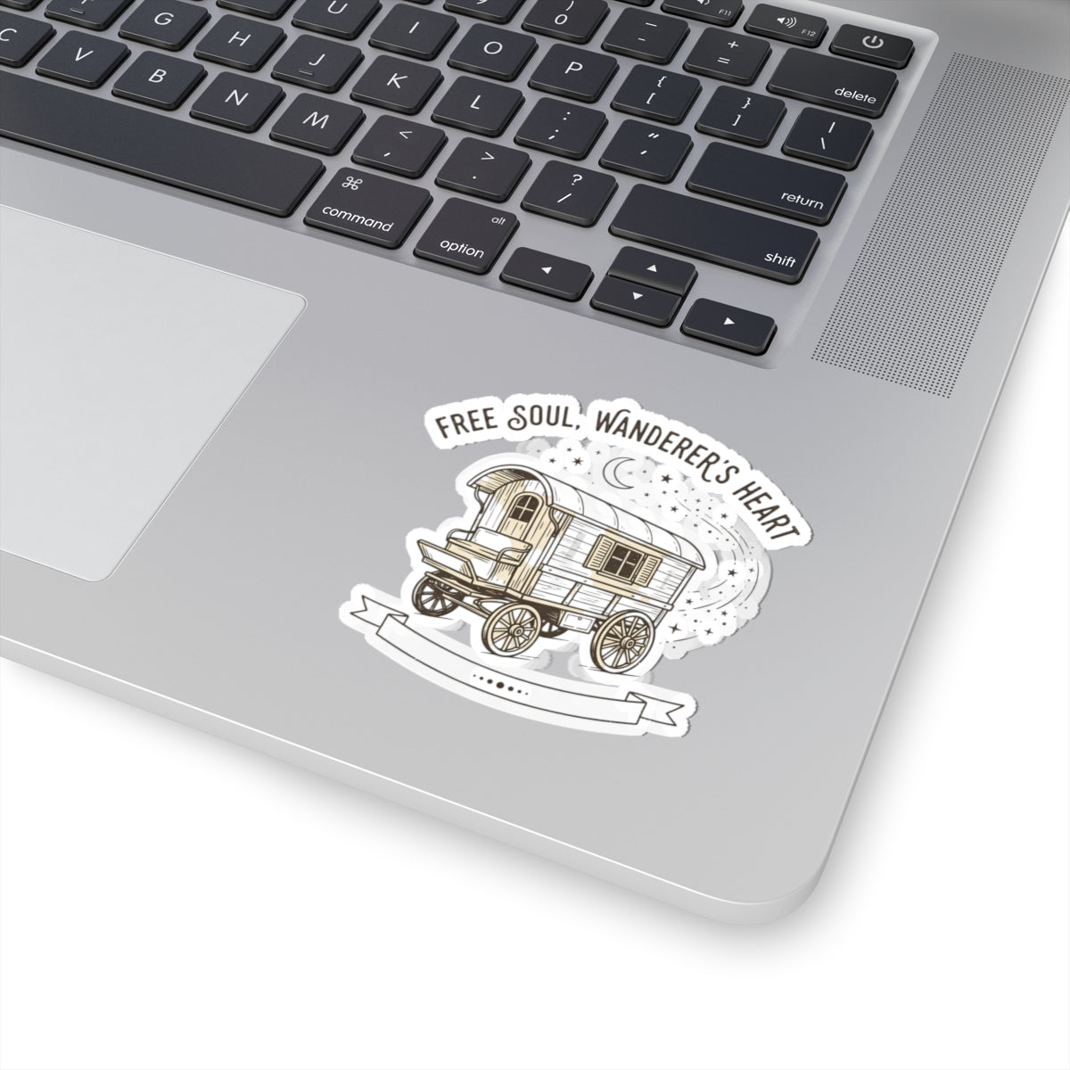 Wanderer’s Caravan Kiss-Cut Sticker — “Free Soul, Wanderer’s Heart” Vintage Gypsy Wagon Decal