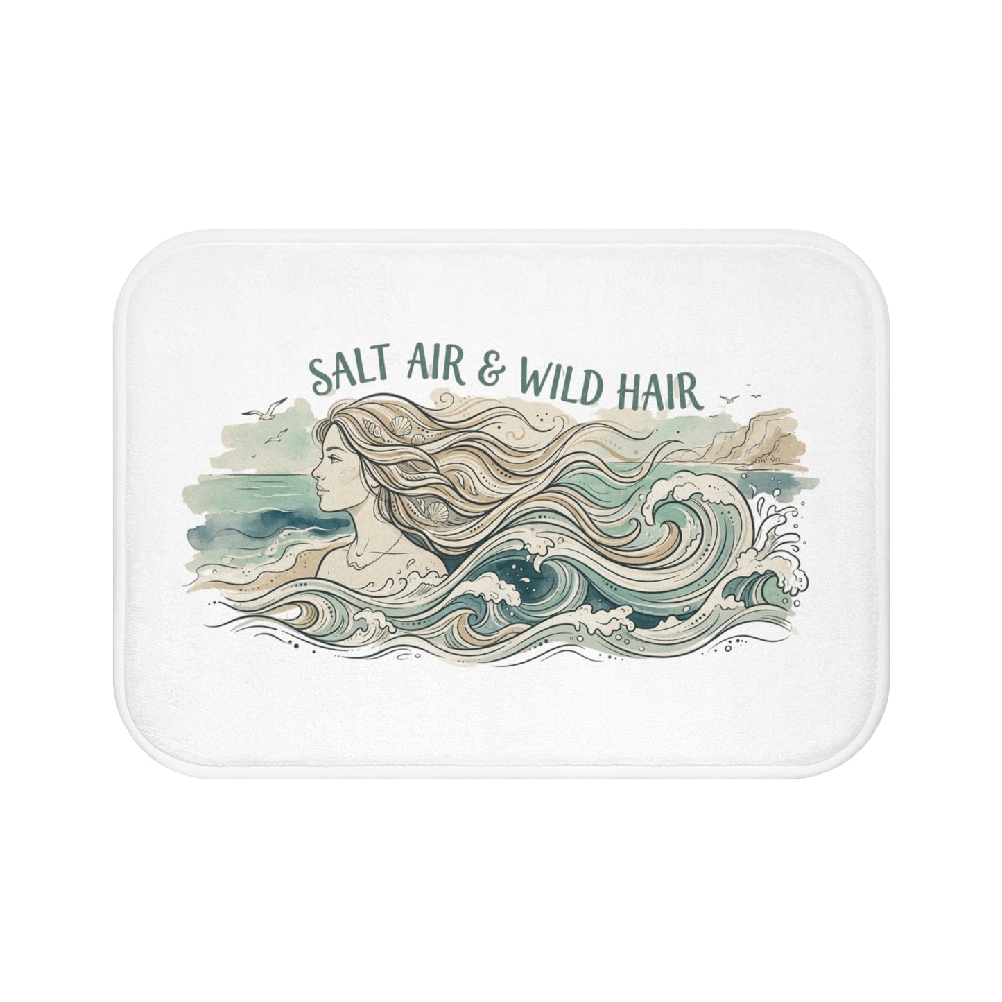 Salt Air & Wild Hair Bath Mat — Coastal Mermaid Bathroom Rug
