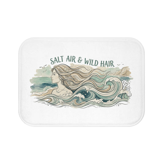 Salt Air & Wild Hair Bath Mat — Coastal Mermaid Bathroom Rug