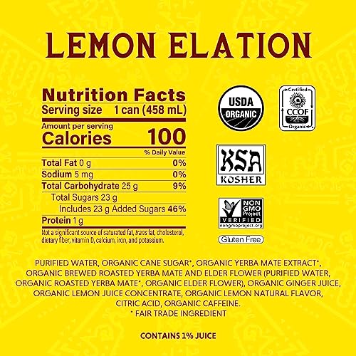 Yerba Mate, Lemon Elation - 15.5 oz Cans (Pack of 12)
