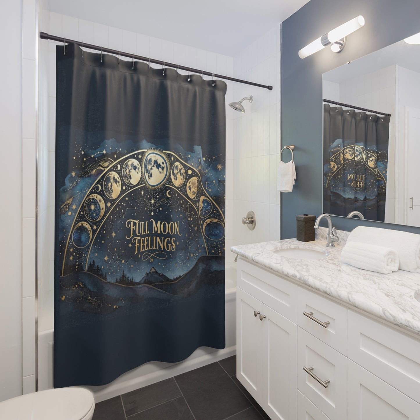 Full Moon Feelings Shower Curtain — Moon Phase Bathroom Decor