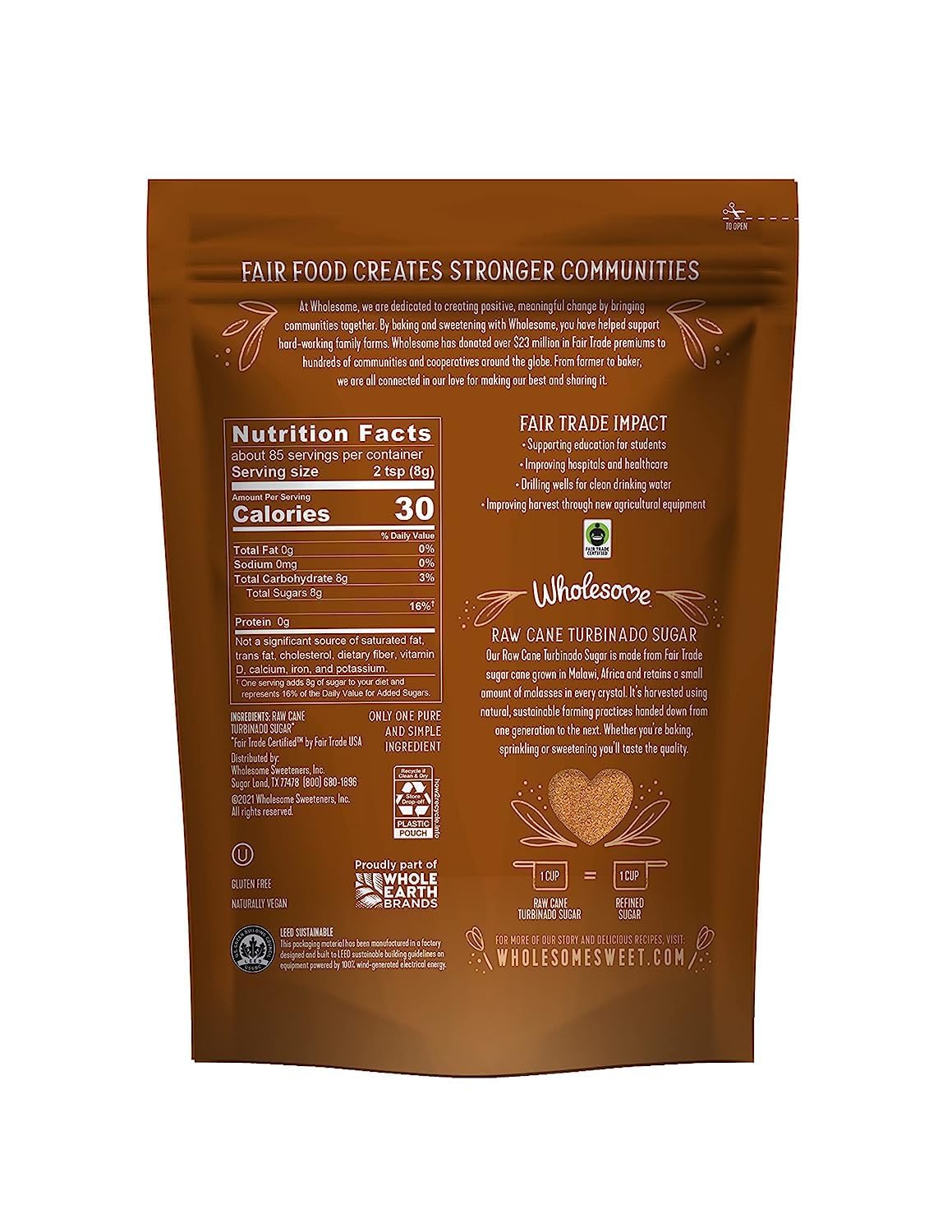 Raw Cane Turbinado Sugar - 24 oz Pouch (Pack of 6)