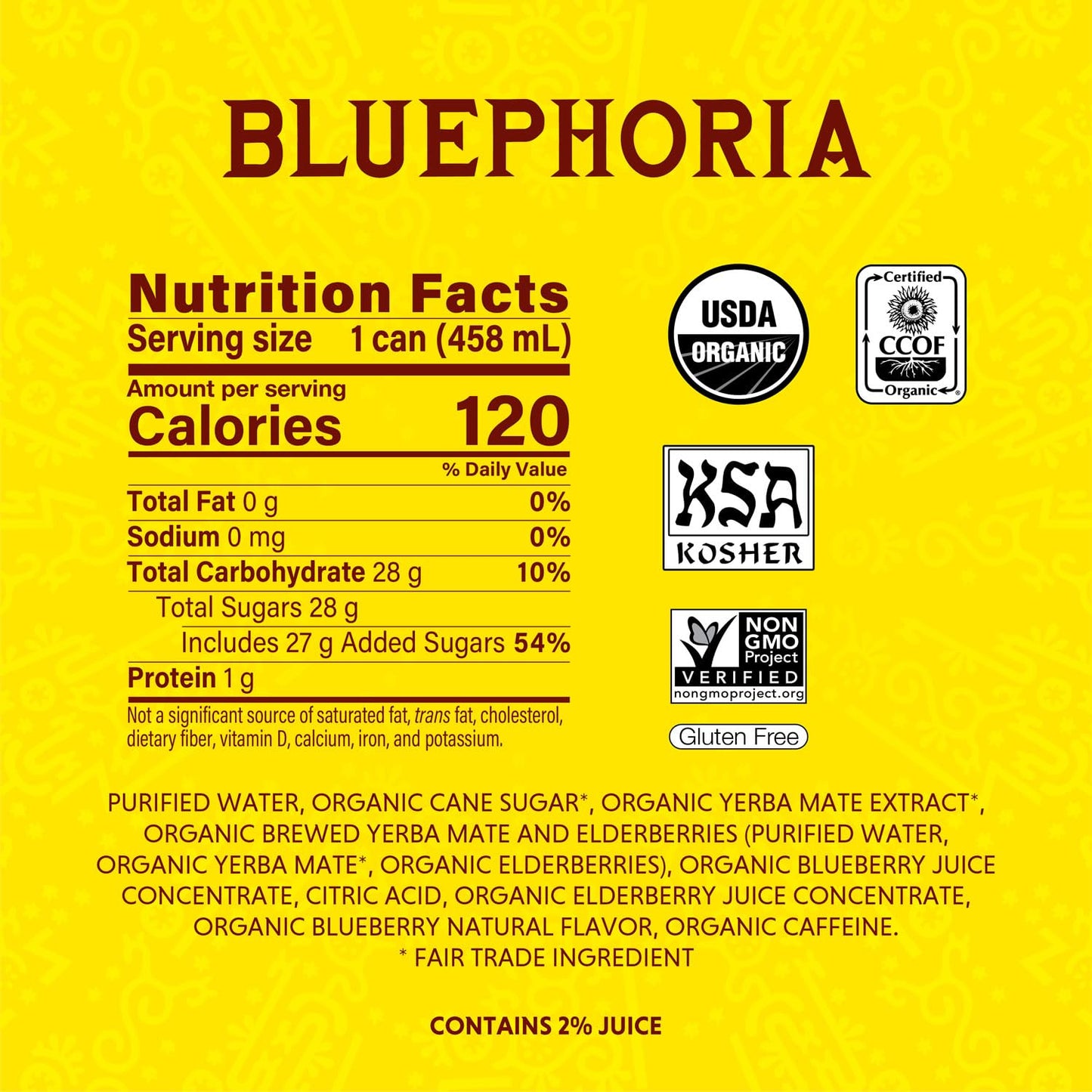 Yerba Mate, Bluephoria - 15.5 oz Cans (Pack of 12)