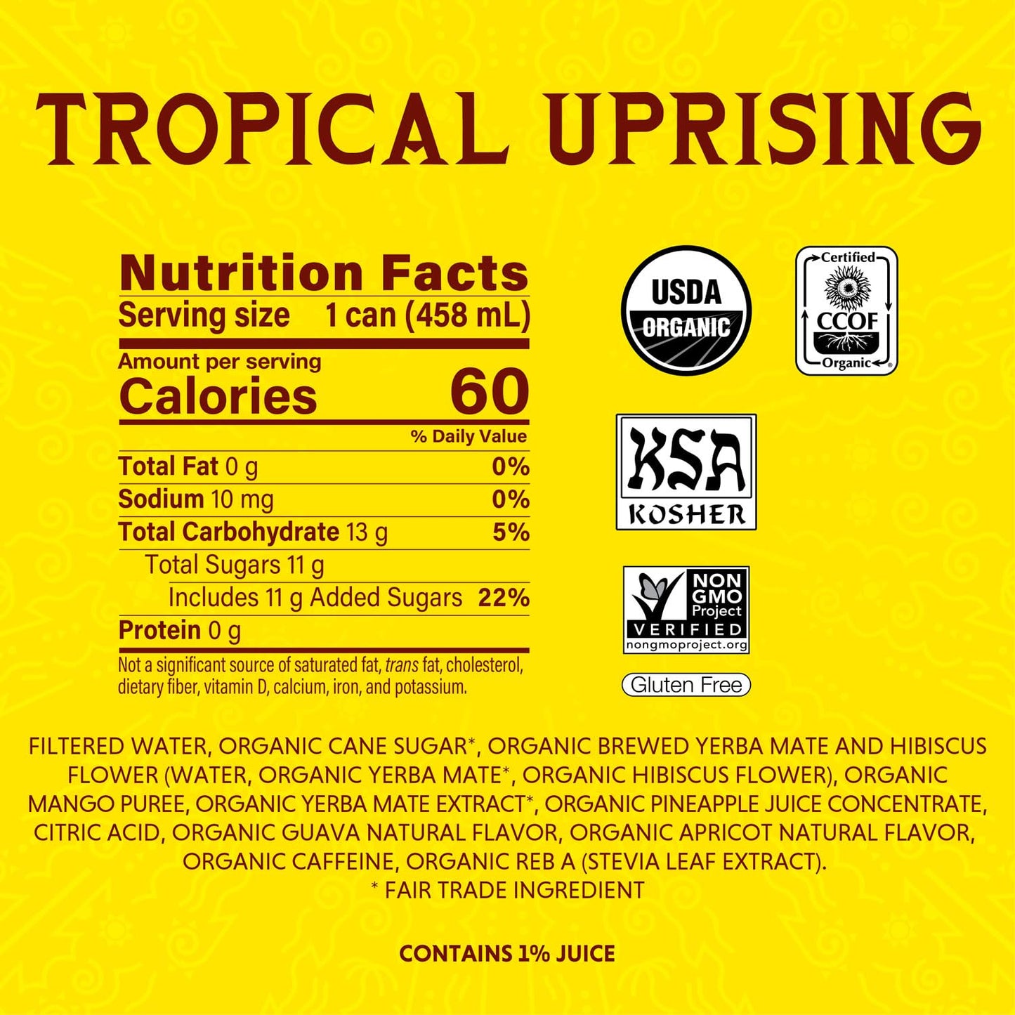 Yerba Mate, Tropical Uprising - 15.5 oz Cans (Pack of 12)