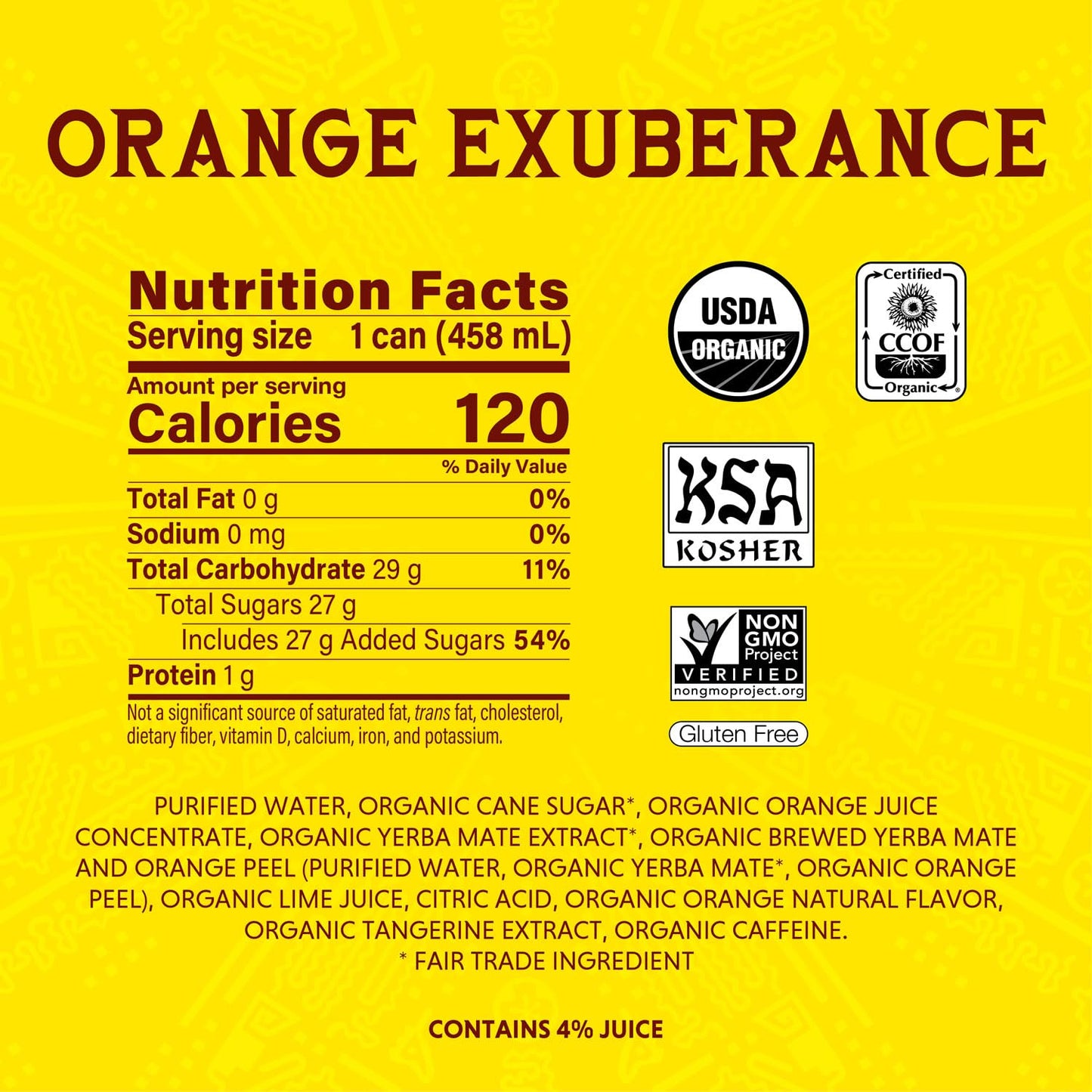 Yerba Mate, Orange Exuberance - 15.5 oz Cans (Pack of 12)