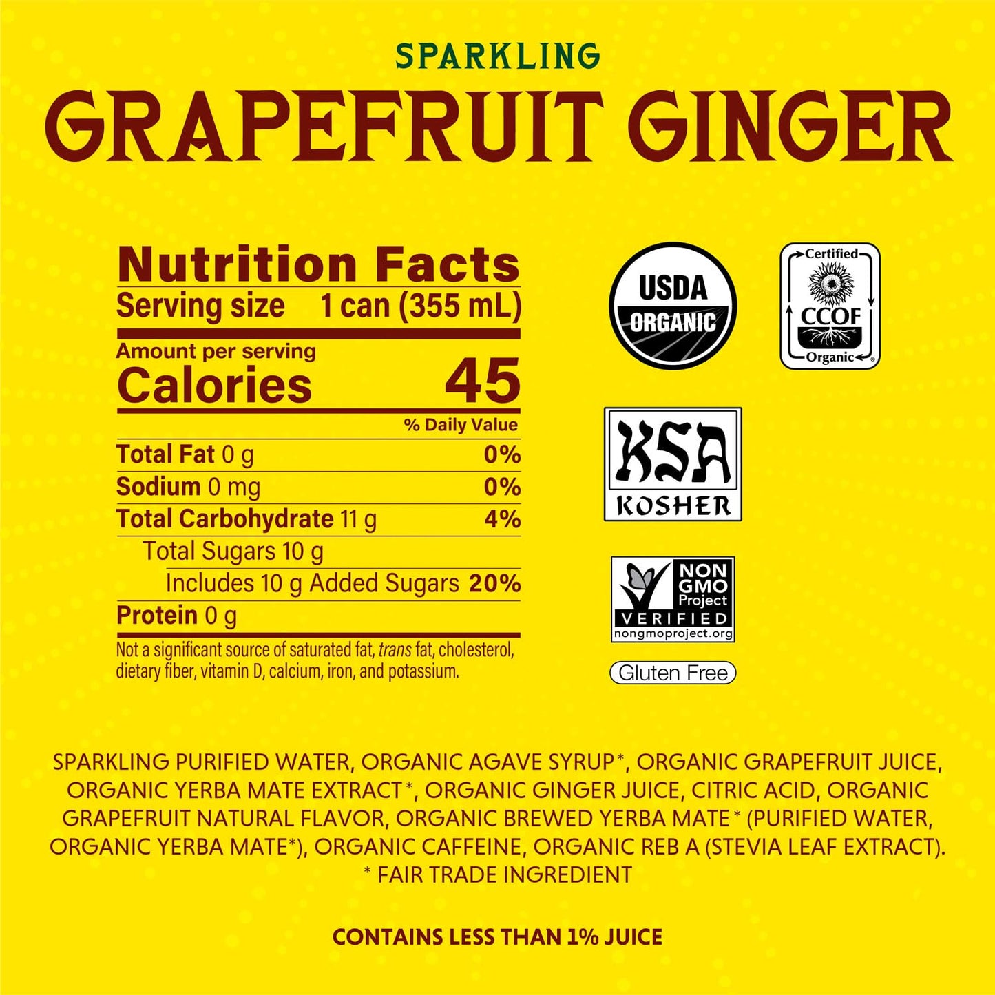 Sparkling Yerba Mate, Grapefruit Ginger - 12 oz Cans (Pack of 12)
