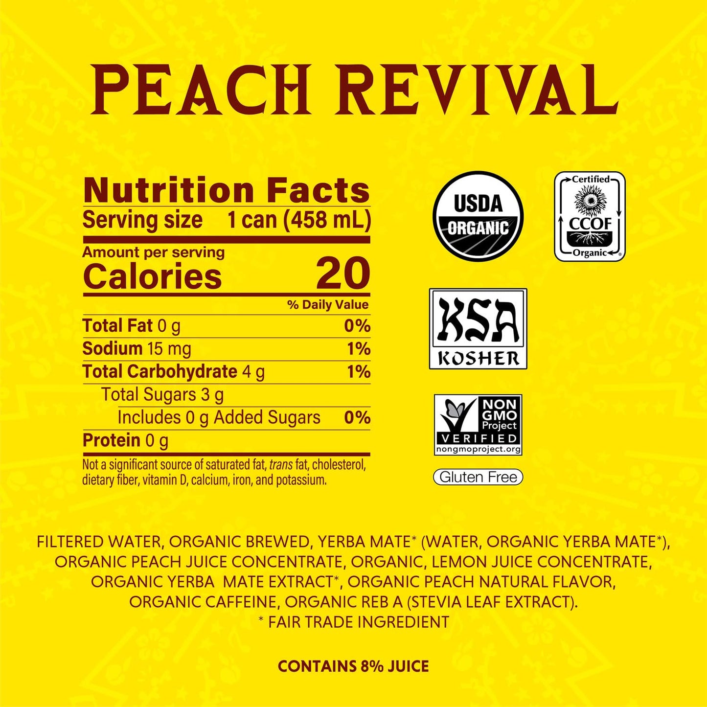 Yerba Mate, Peach Revival - 15.5 oz Cans (Pack of 12)