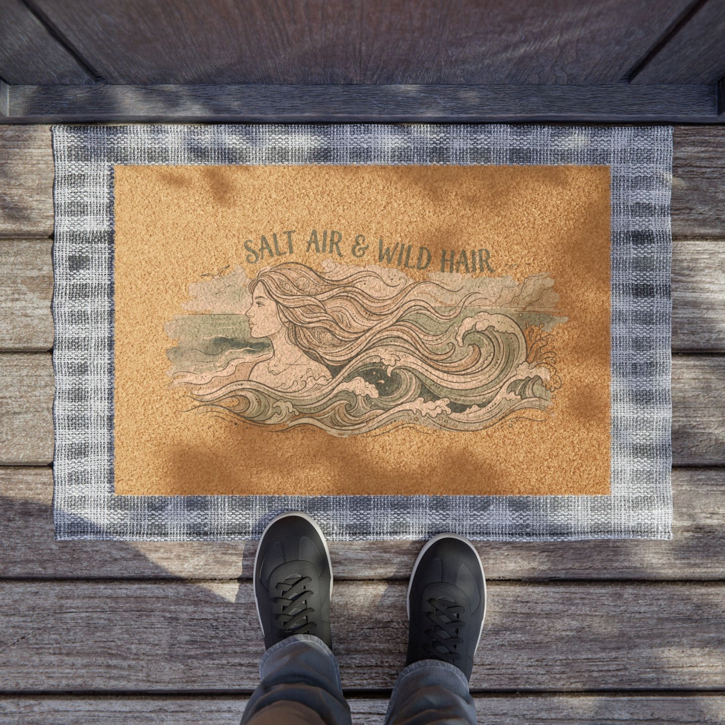 Salt Air & Wild Hair Doormat — Coastal Mermaid Welcome Mat