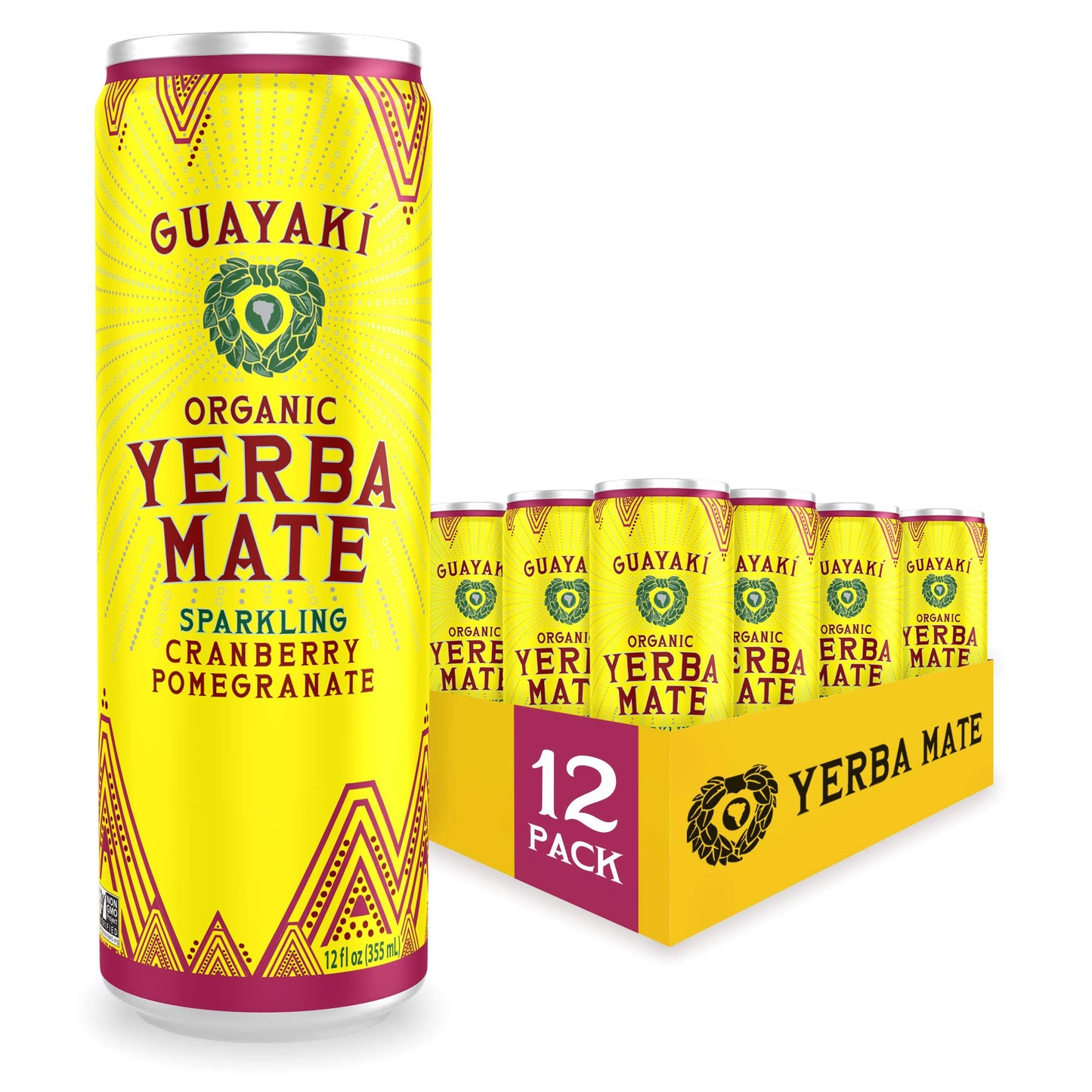 Sparkling Yerba Mate, Cranberry Pomegranate - 12 oz Cans (Pack of 12)