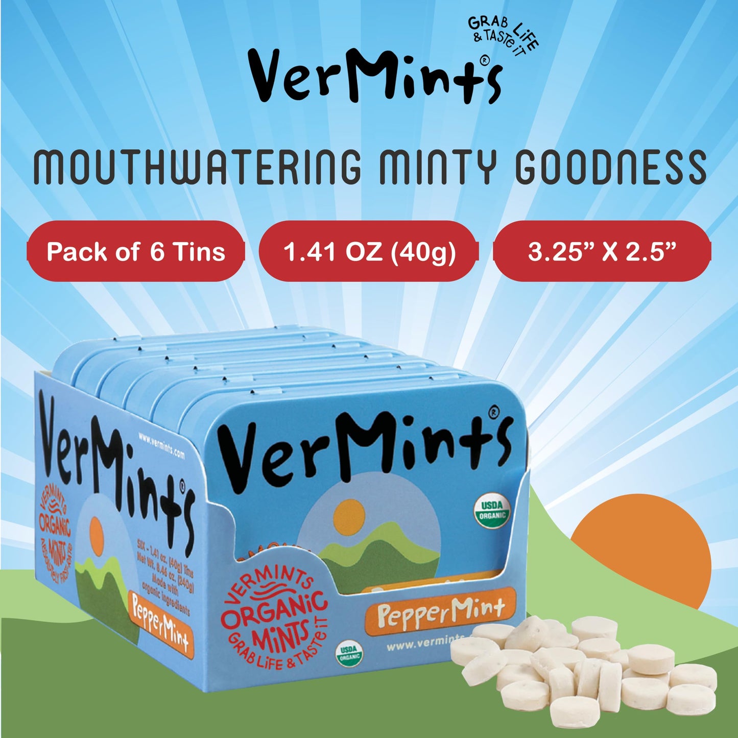 Breath Mints, PepperMint Flavor - 1.14 oz (Pack of 6)