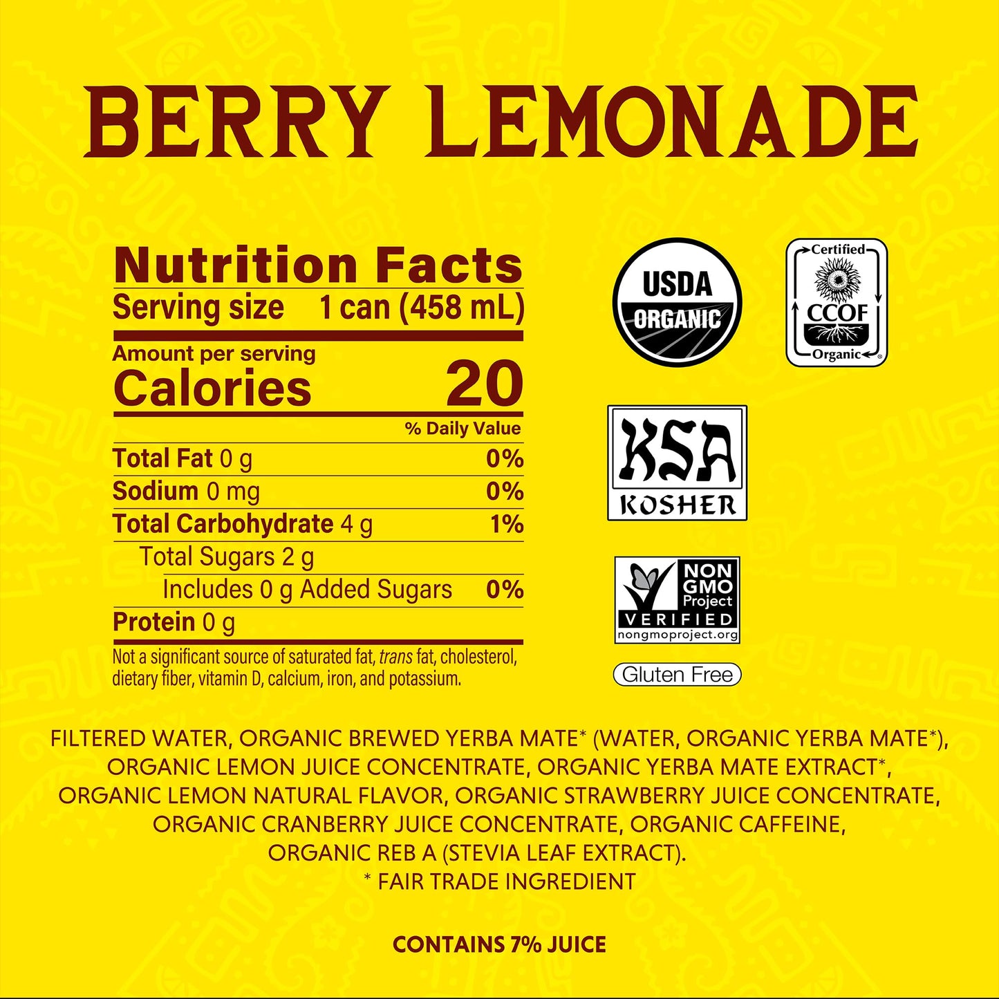 Yerba Mate Berry Lemonade - 15.5 oz Cans (Pack of 12)