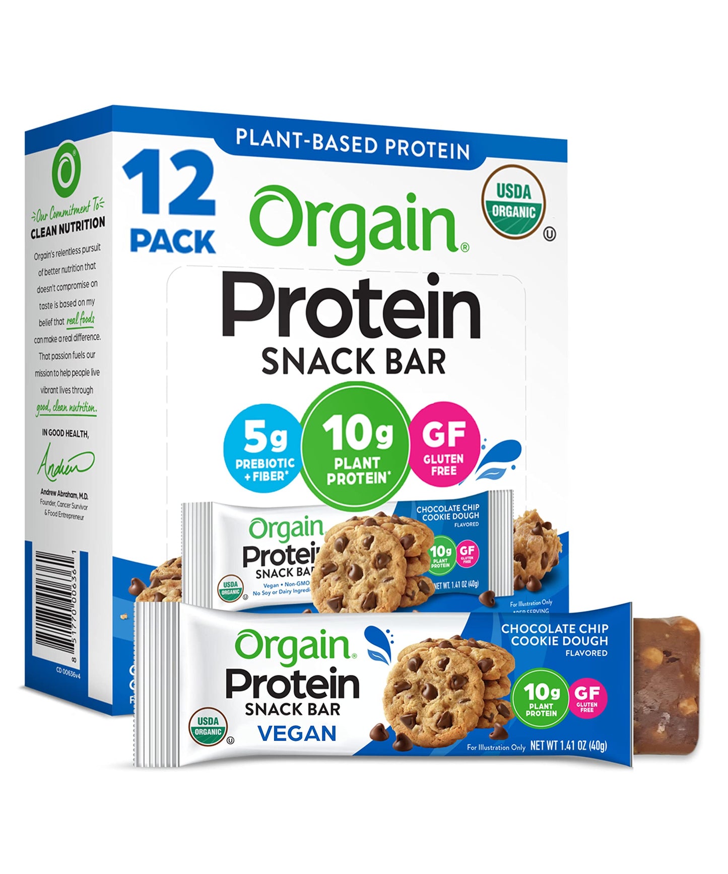 Protein Bars, Chocolate Chip Cookie Dough - 1.41 oz (Pack of 12)