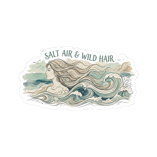 Salt Air & Wild Hair Sticker — Beachy Mermaid Kiss-Cut Vinyl Decal